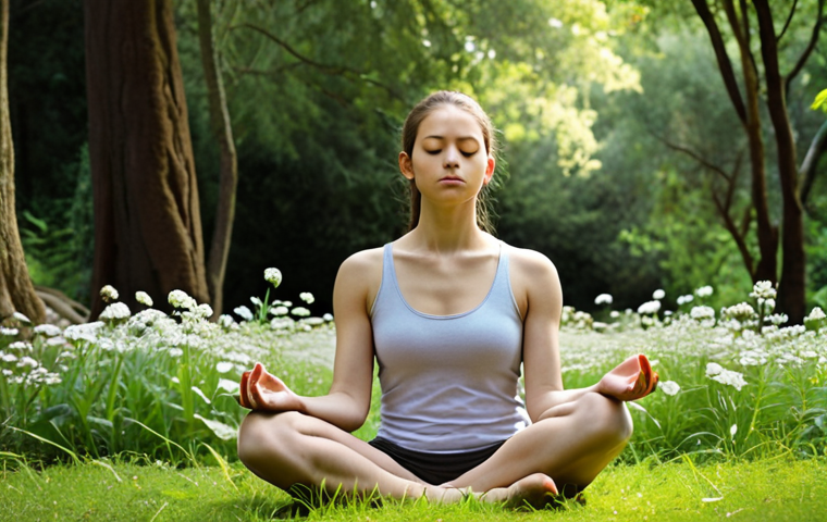 **Image Prompt:** A serene person meditating outdoors surrounded by nature (trees, flowers). Soft, natural lighting. Peaceful expression, embodying inner peace and mindfulness. Focus on detachment from worldly concerns.