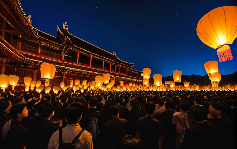 불교 축제와 행사 - **Vesak Candlelight Procession:**
    "A serene and majestic scene depicting a Vesak (Visakha Bucha)...