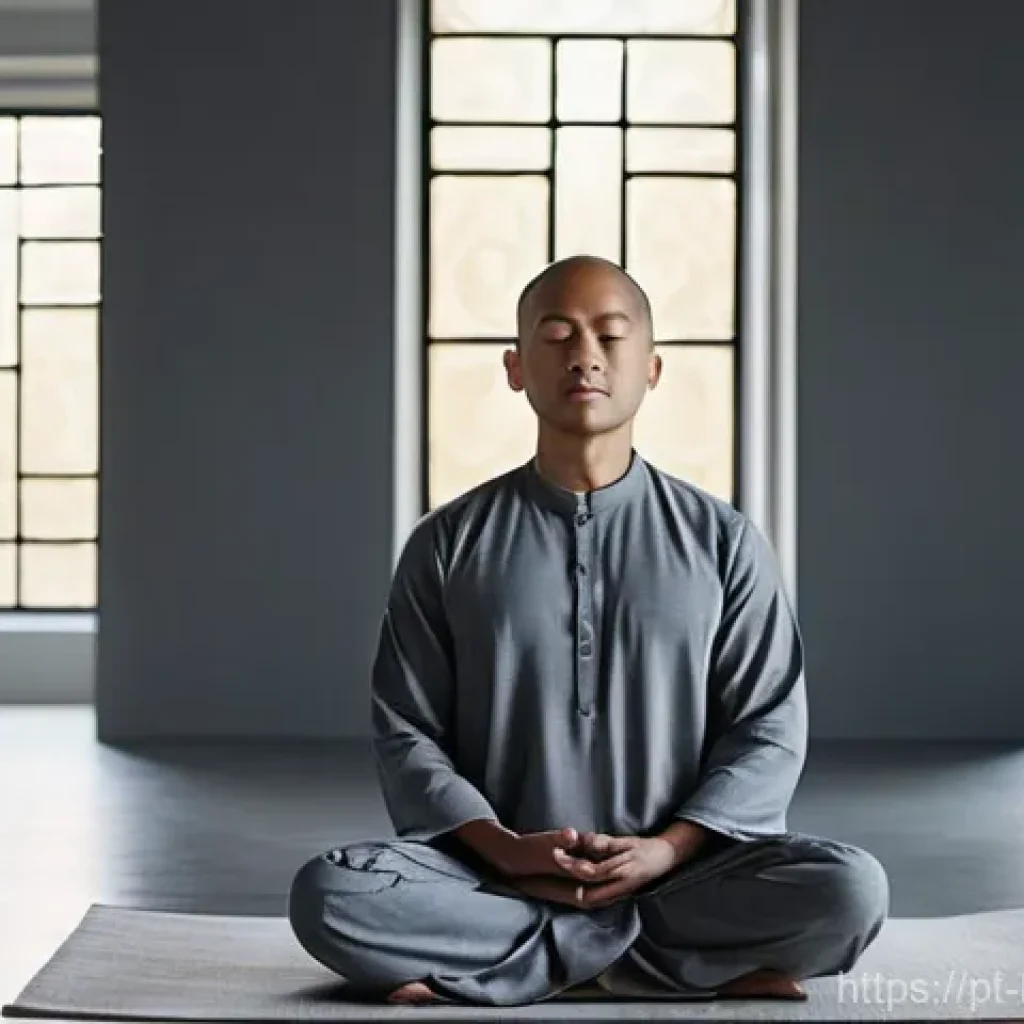 불교와 우주 의식 - **Prompt:** "A serene figure meditating in a modern, minimalist room, bathed in soft, natural light....
