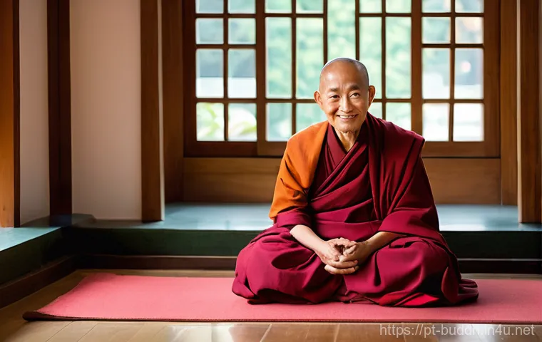불교에서의 다문화 공존 - **Global Harmony and Ancient Wisdom**
A serene, wise elderly figure, possibly a Buddhist monk, w...