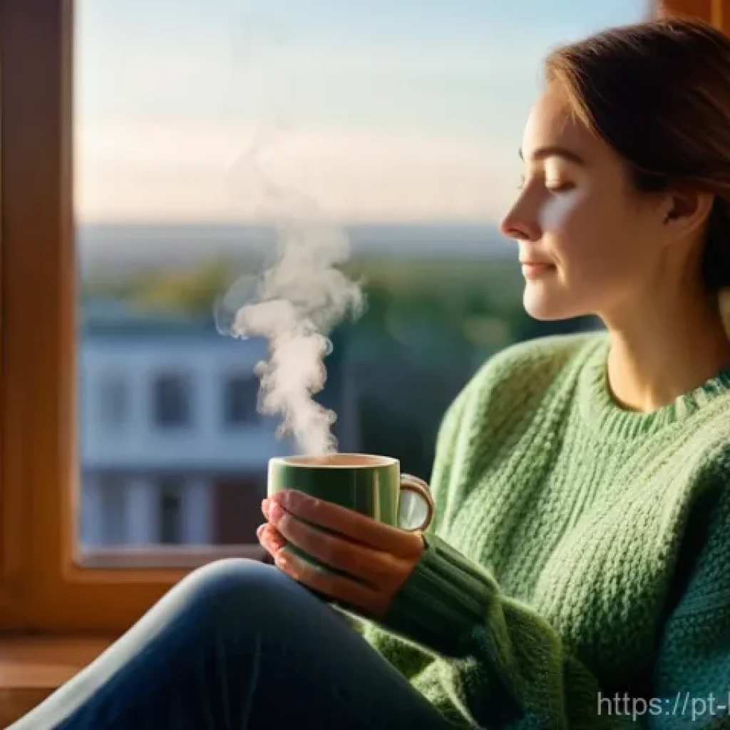 불교에서의 믿음과 신뢰 - **Prompt 1: Serene Morning Reflection**
"A cozy, brightly lit indoor scene. A woman in her late ...