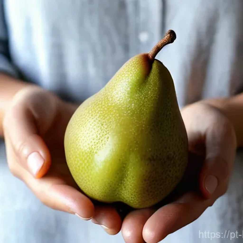 불교와 음식 문화 - **Mindful Moment with a Portuguese Pear**
A serene, close-up shot of a person's hands (gender-ne...