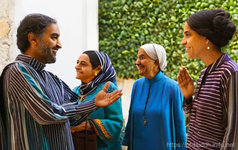 불교에서의 종교적 다원주의 - **Prompt 1: Bridging Faiths Through Compassionate Dialogue in Lisbon**
    "A diverse group of adult...