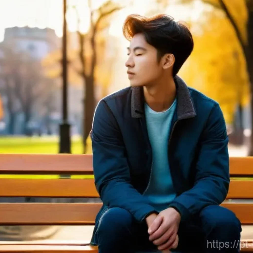 불교에서의 행복과 의미 - **Prompt:** A young adult, dressed in comfortable yet stylish contemporary casual clothing, sits ser...