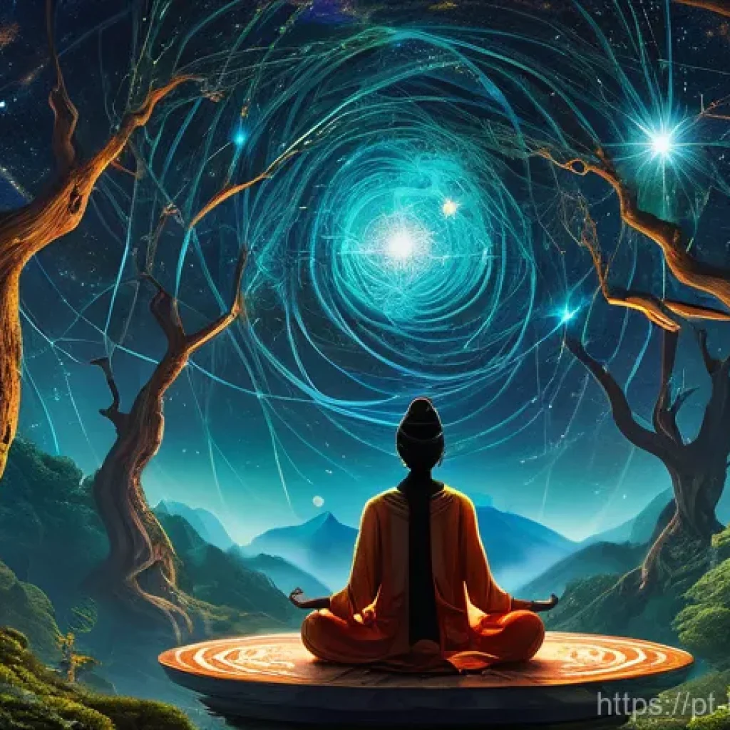 불교에서의 우주의 운행 - **A Cosmic Dance of Interconnection:** A breathtaking, high-definition digital painting depicting th...