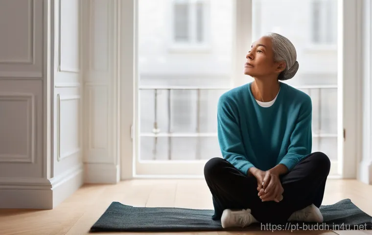 불교에서의 분노 다스리기 - **Prompt:** An adult person, of indeterminate gender, is seated calmly in a minimalist, sunlit room,...
