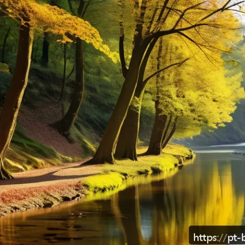 Home 33 불교와 자연의 순환 - A serene natural scene symbolizing impermanence and interconnectivity: a gently flowing river windin...